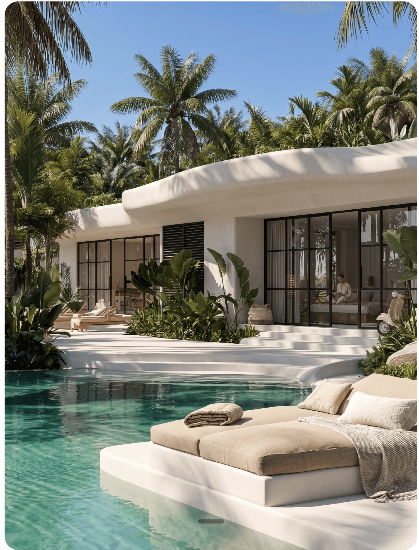 Wave villa with a private pool among tropical greenery